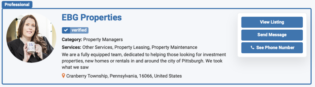 Results in our real estate directory for the property management company EBP Properties